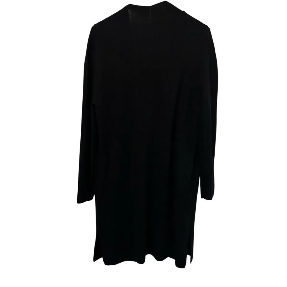 MM Lafleur womens M merino wool long line open front black cardigan sweater